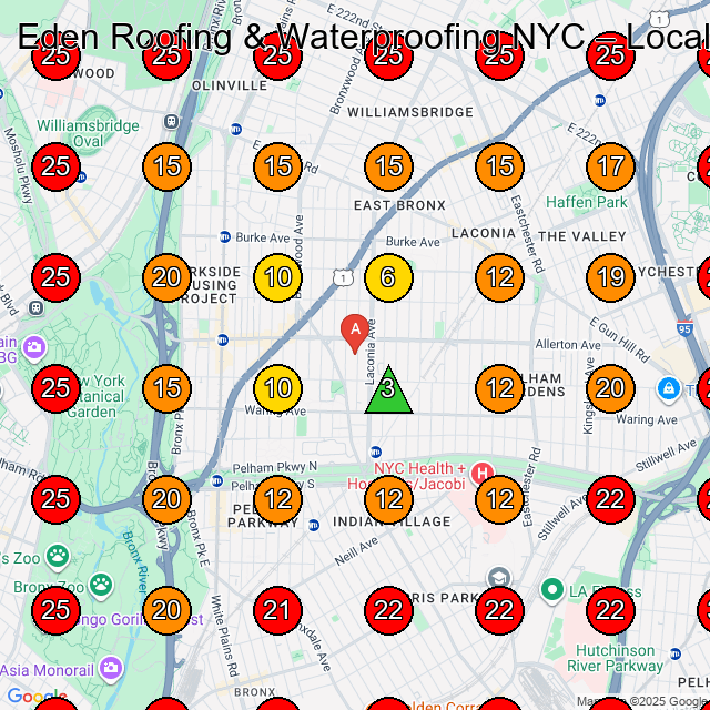 Eden Roofing & Waterproofing NYC GeoGrid visibility map for Roofing Contractor in Bronx